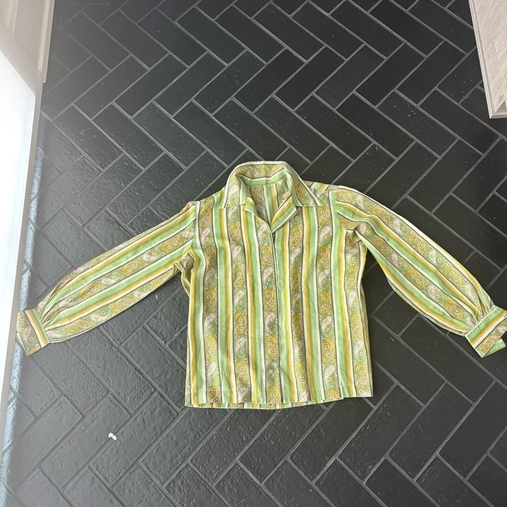 🌼 Vintage 70s Paisley Stripe Blouse | Mod Boho Vibes | No Tag - Picture 4 of 4
